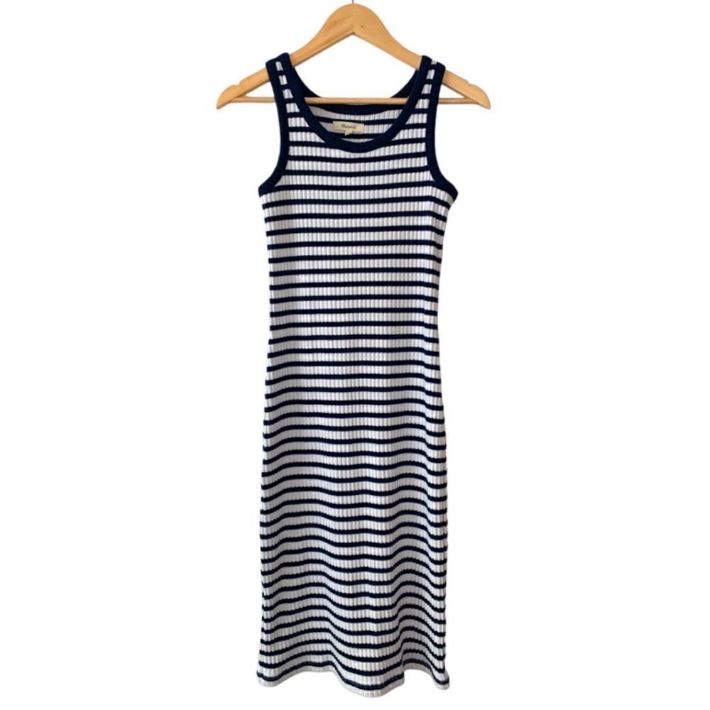 Madewell Ribbed Tank Midi Dress Stripe Size Small - Picture 3 of 8